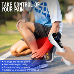 Holsn red light wand applying to wrist/knee for potential comfort.