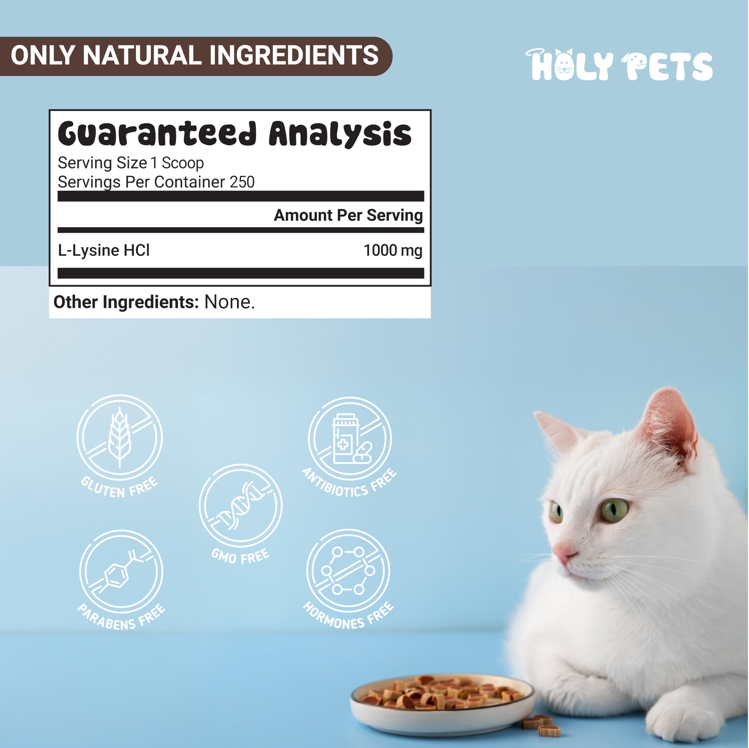 Holy Pets L-Lysine powder is suitable for multi-cat households.