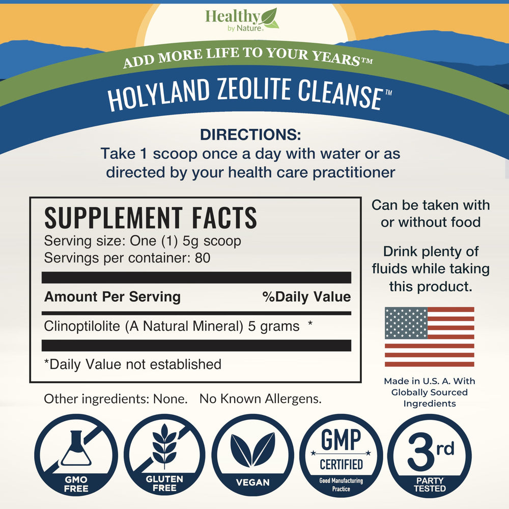 HolyLand Zeolite sacred-source origin emphasizes natural sourcing.