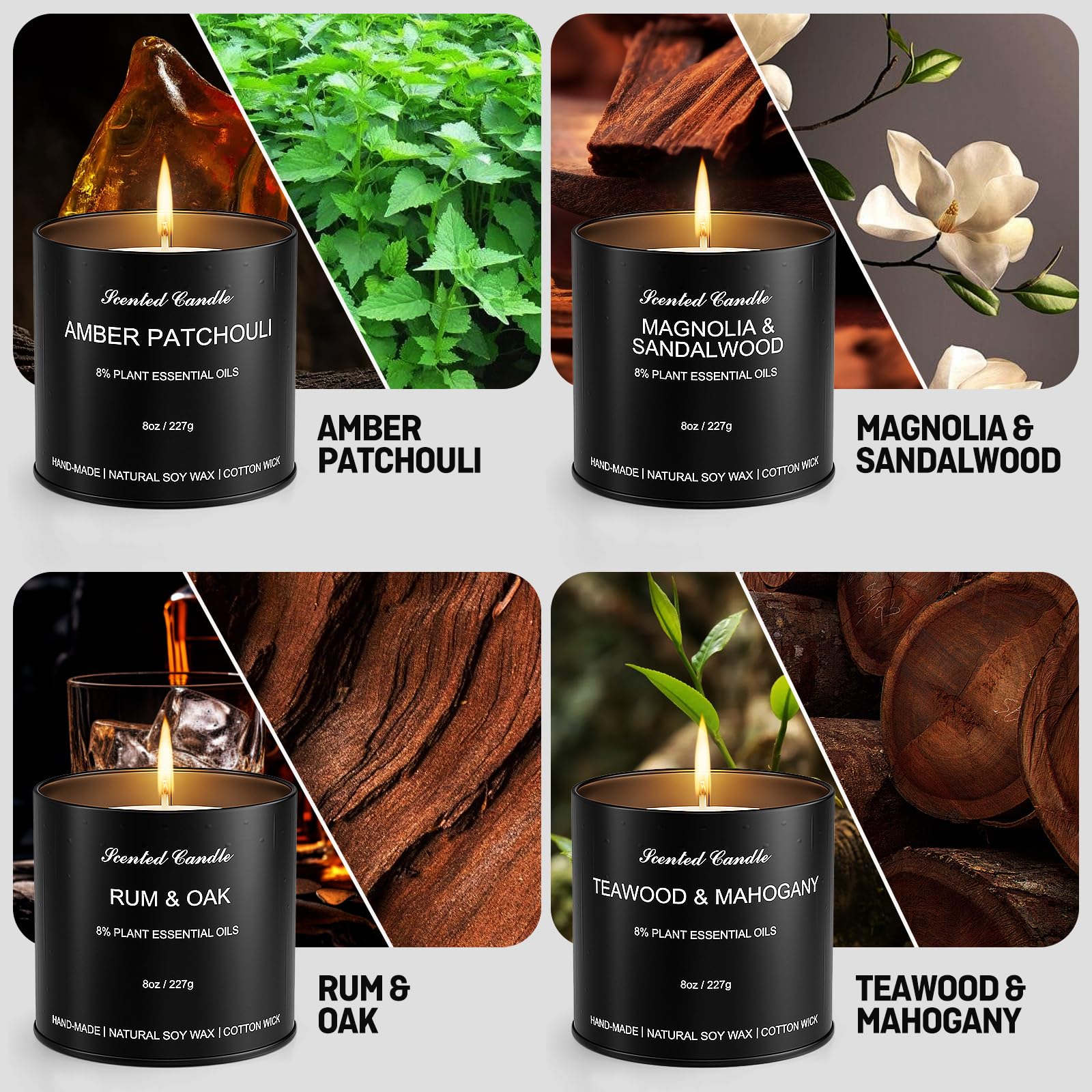 HOMAMAMOON Rum and Oak candle tin creates a bold masculine ambiance at home.