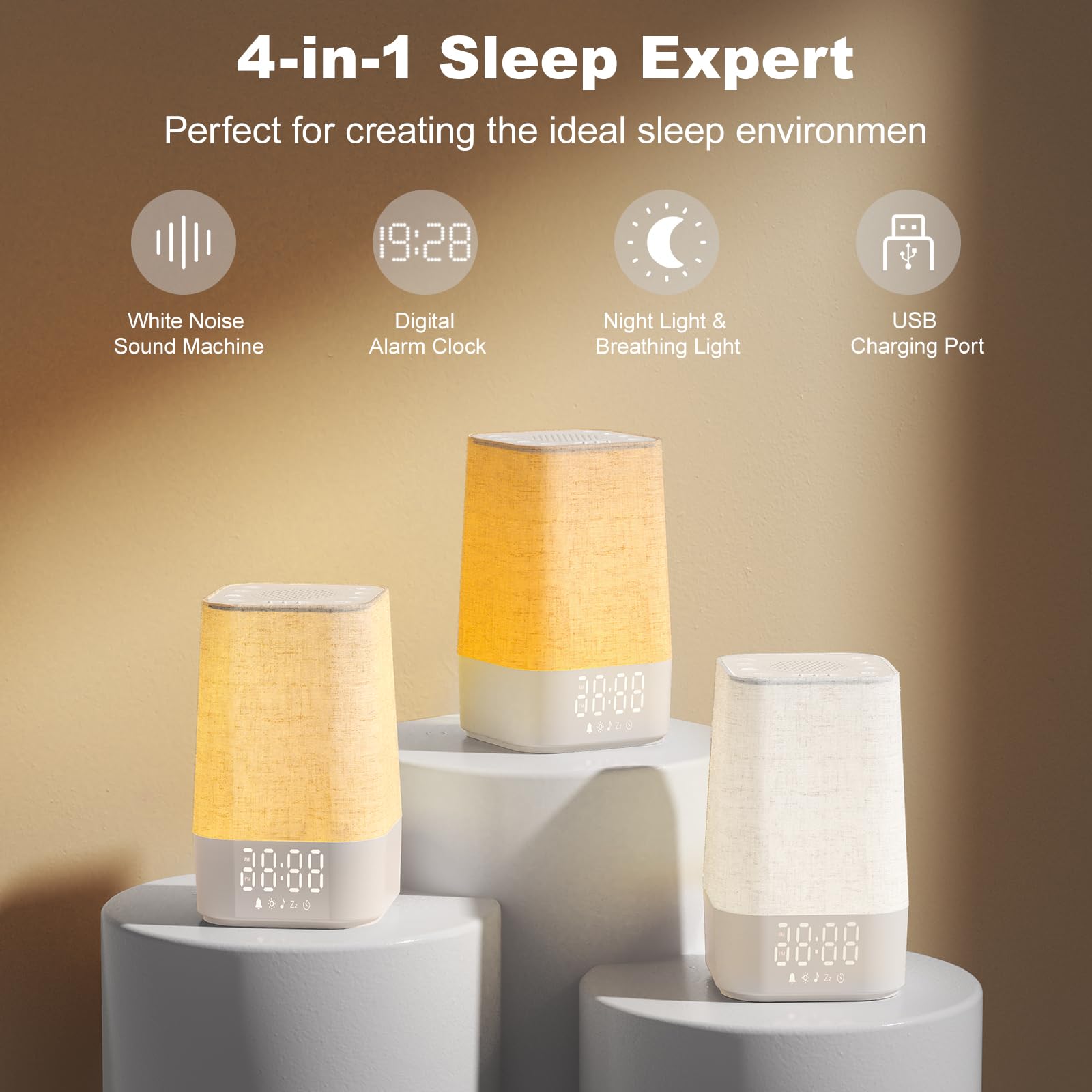 HOMEBEST Sunrise Alarm Clock on bedside table with amber night light for nighttime routines.