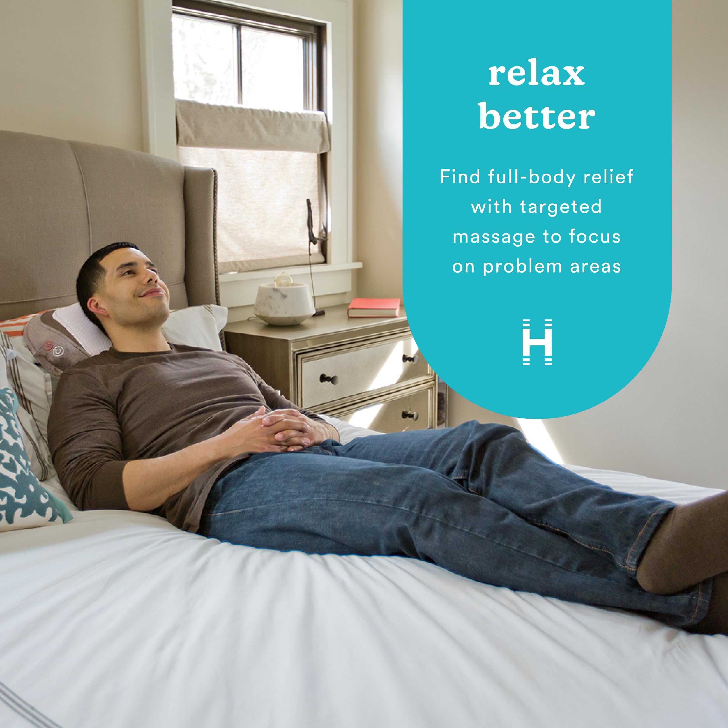 HoMedics 3D Shiatsu Pillow focuses on upper back relief with circular kneading nodes.