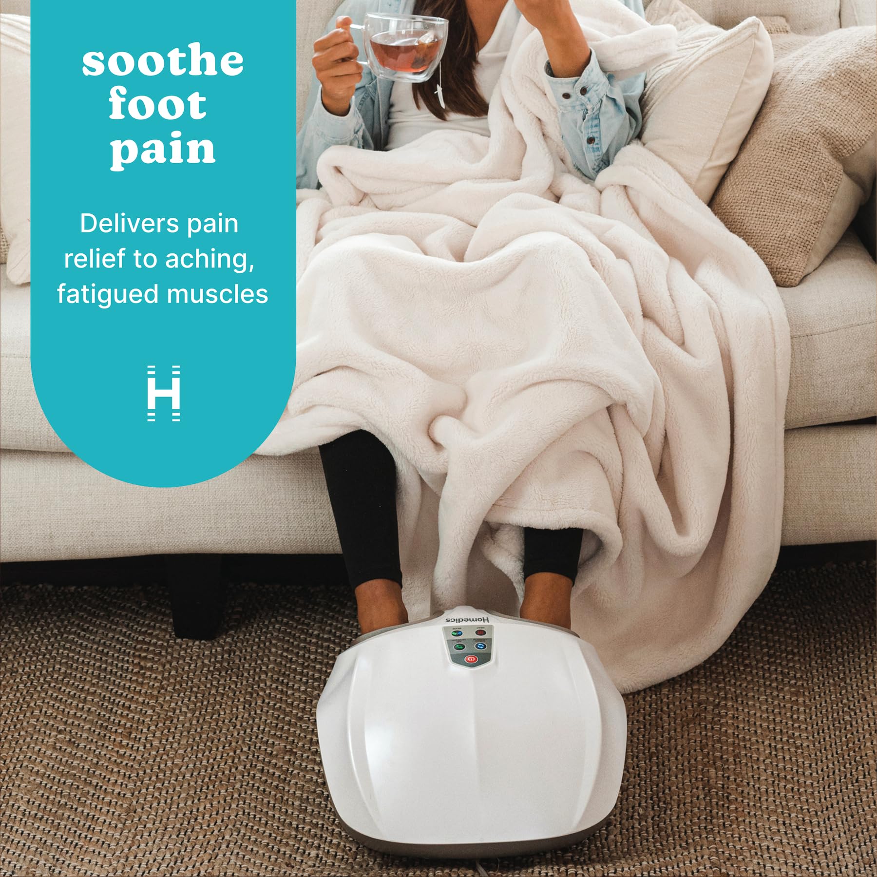 Homedics air compression massage gently surrounds the feet for relaxation