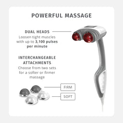 HoMedics back massager with dual pivoting heads for precise percussion.