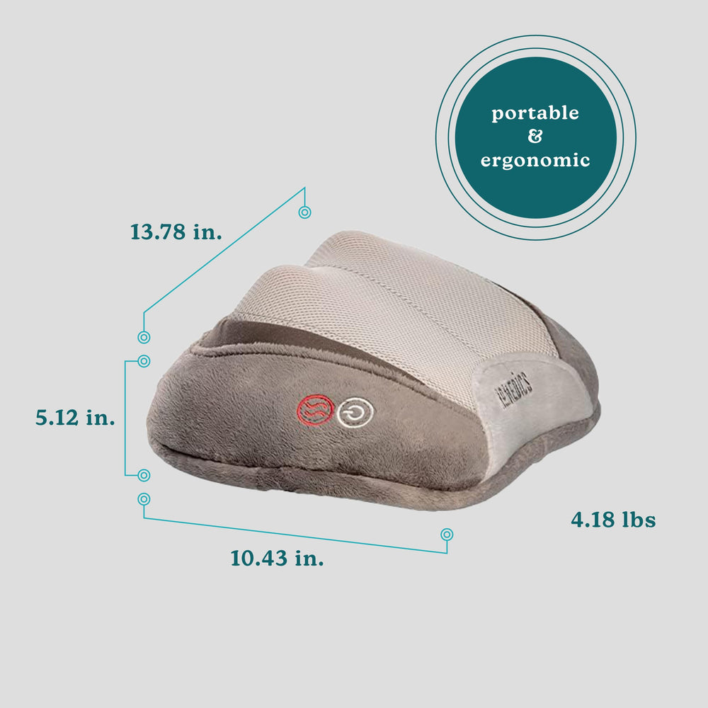HoMedics pillow rests on a chair, supporting neck, back, or shoulders.