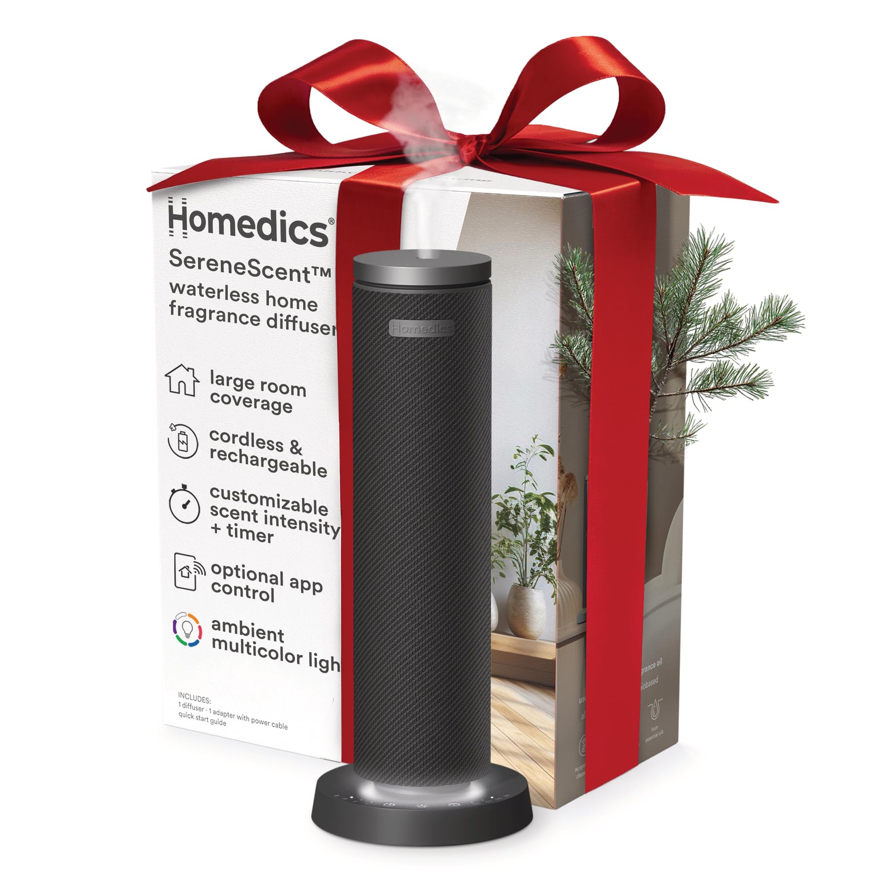 Homedics SereneScent diffuser front view, compact design for room fragrance