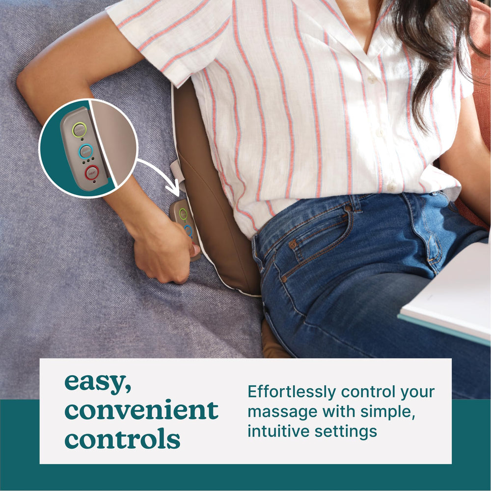 Homedics cushion heat control close-up emphasizing soothing warmth