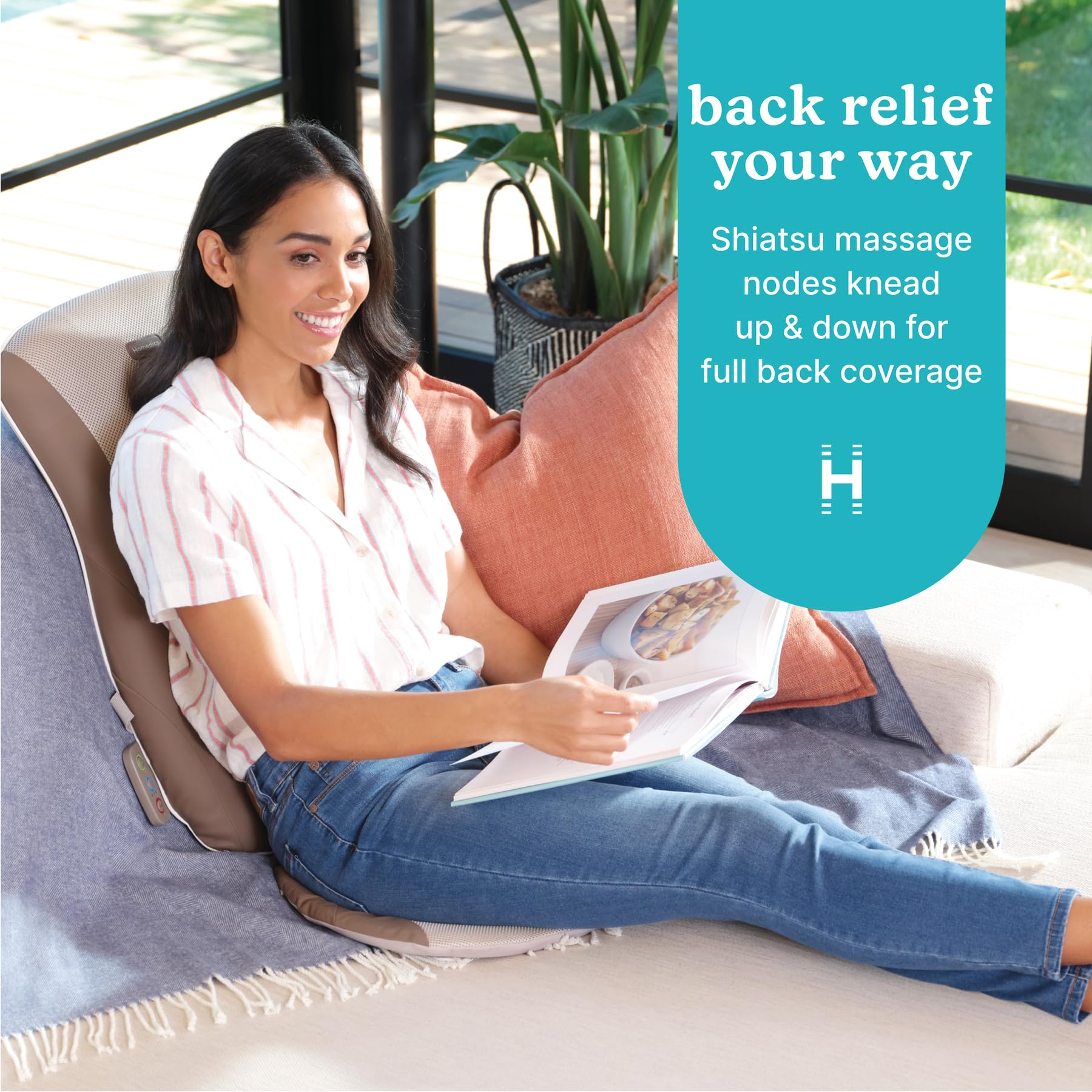 Homedics Shiatsu cushion side view with heat option for comfort
