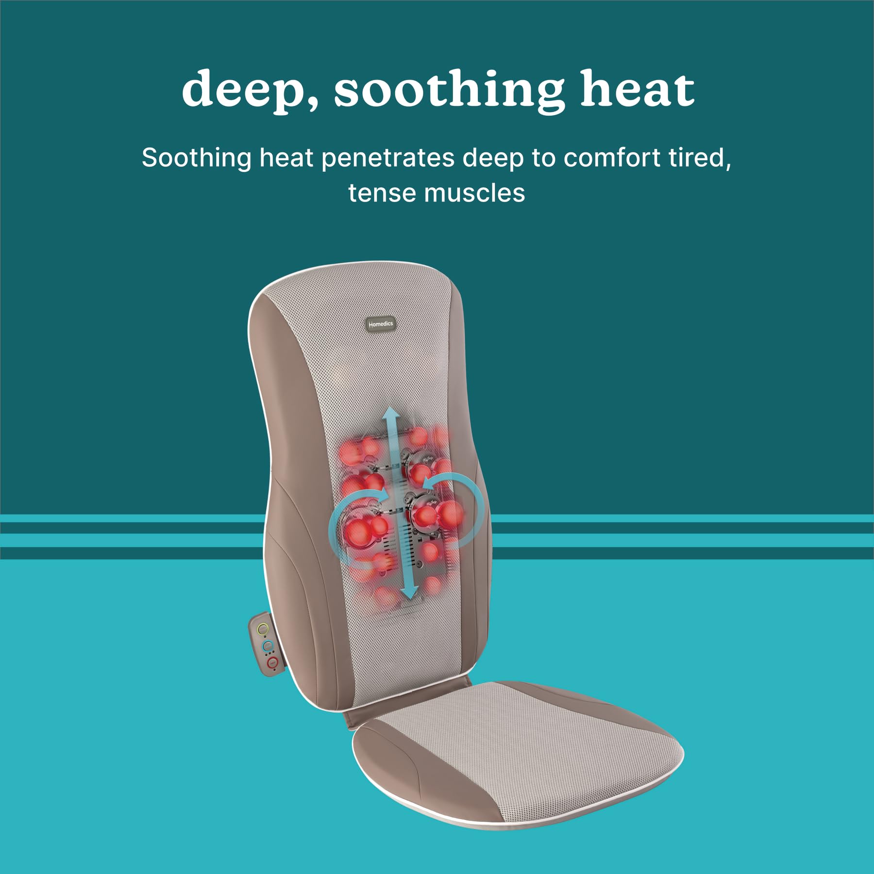 Homedics Shiatsu cushion detail showing three zones for back coverage