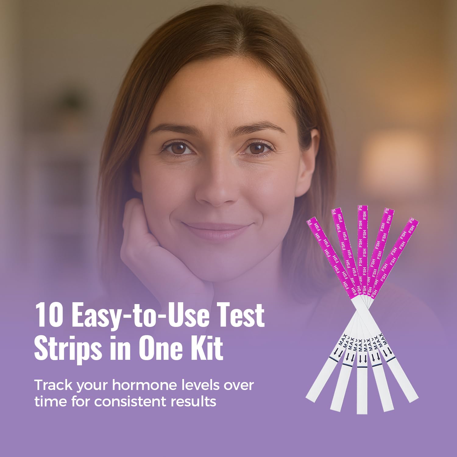 HOMEDSUN FSH test strip used at home, discreet and convenient.