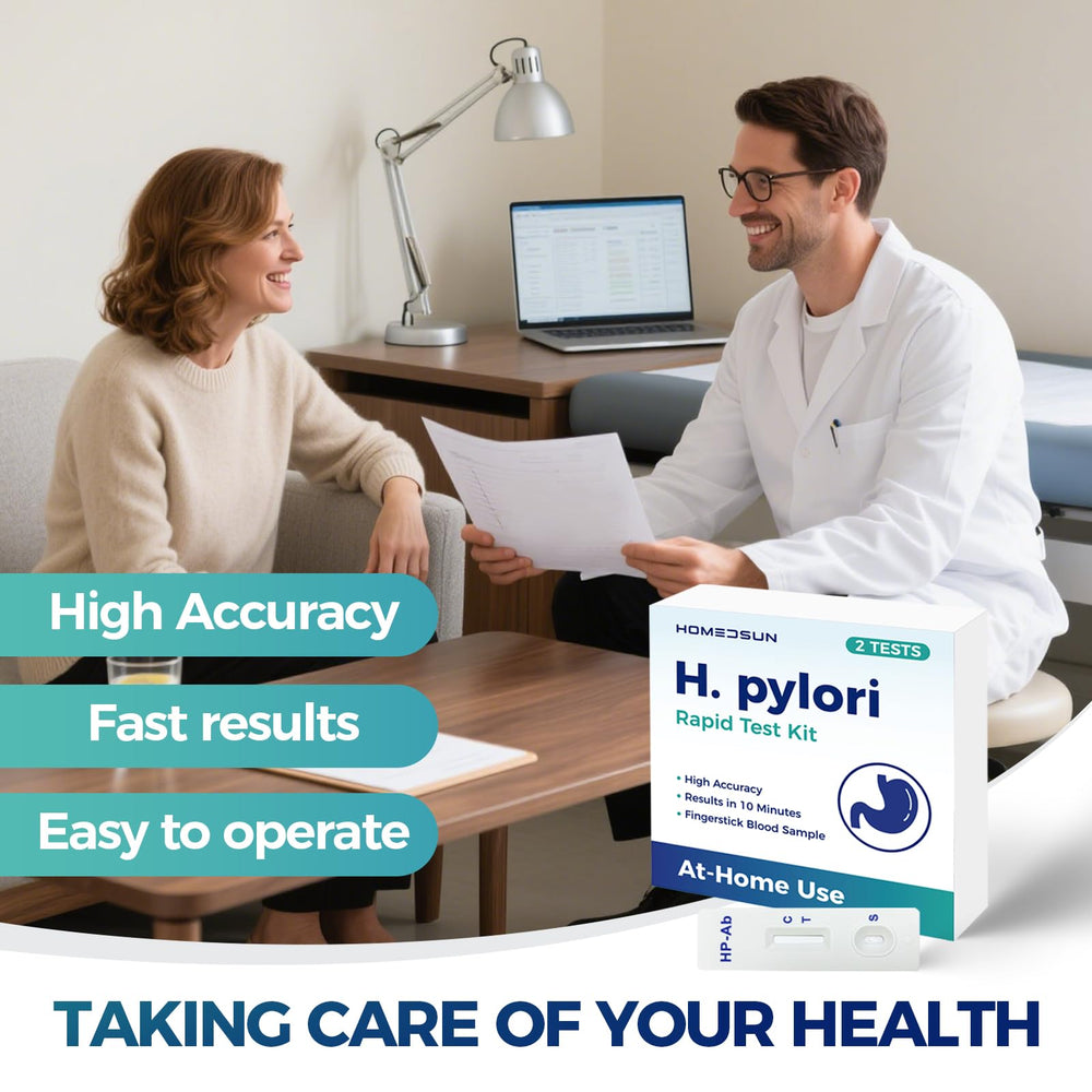HOMEDSUN H. Pylori test kit finger-prick blood sample for at-home testing.
