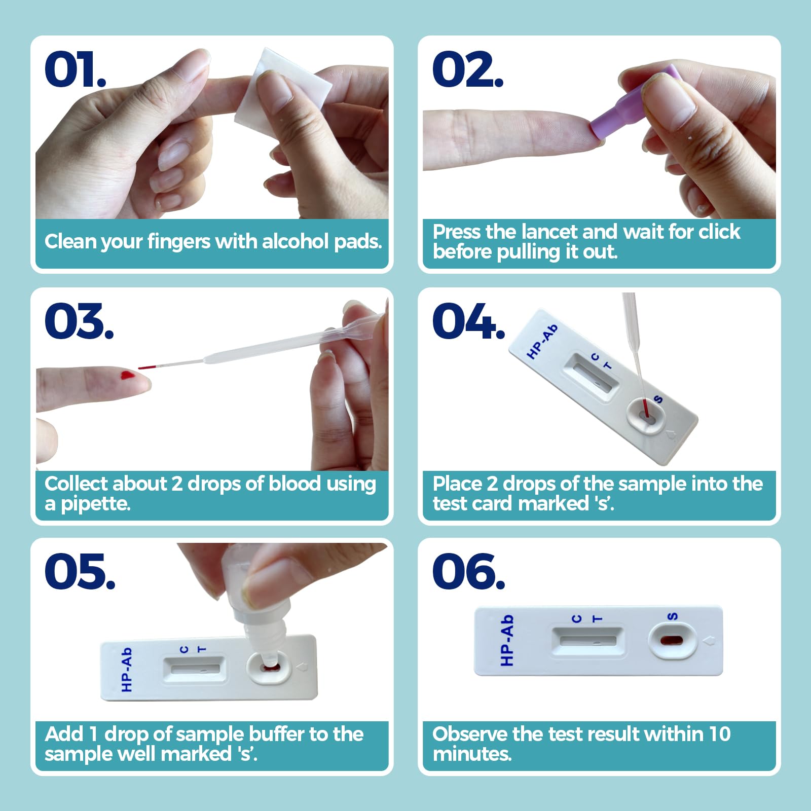 HOMEDSUN H. Pylori test strip displays rapid results at home.