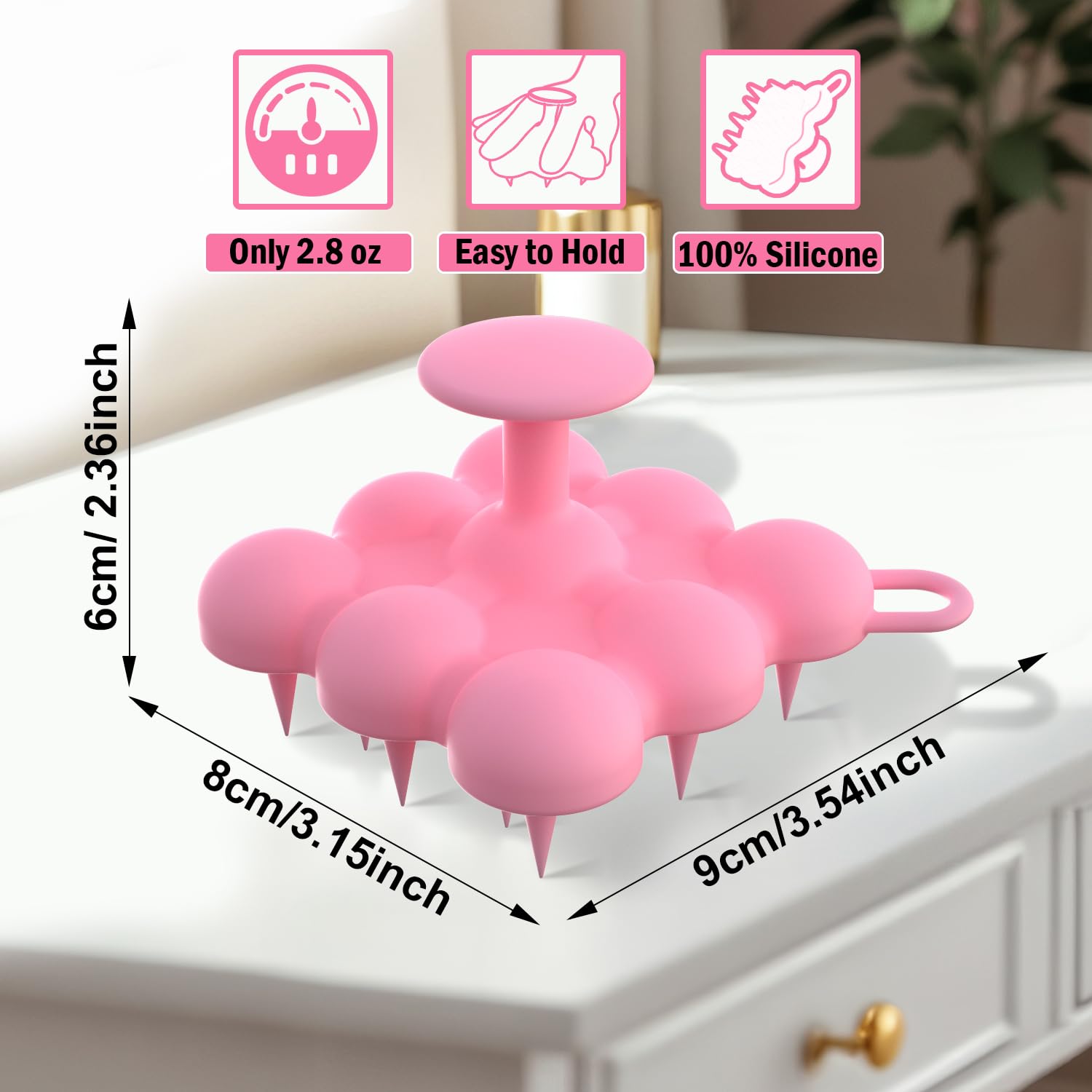 Homeija pink scalp massager in shower demonstrating waterproof design