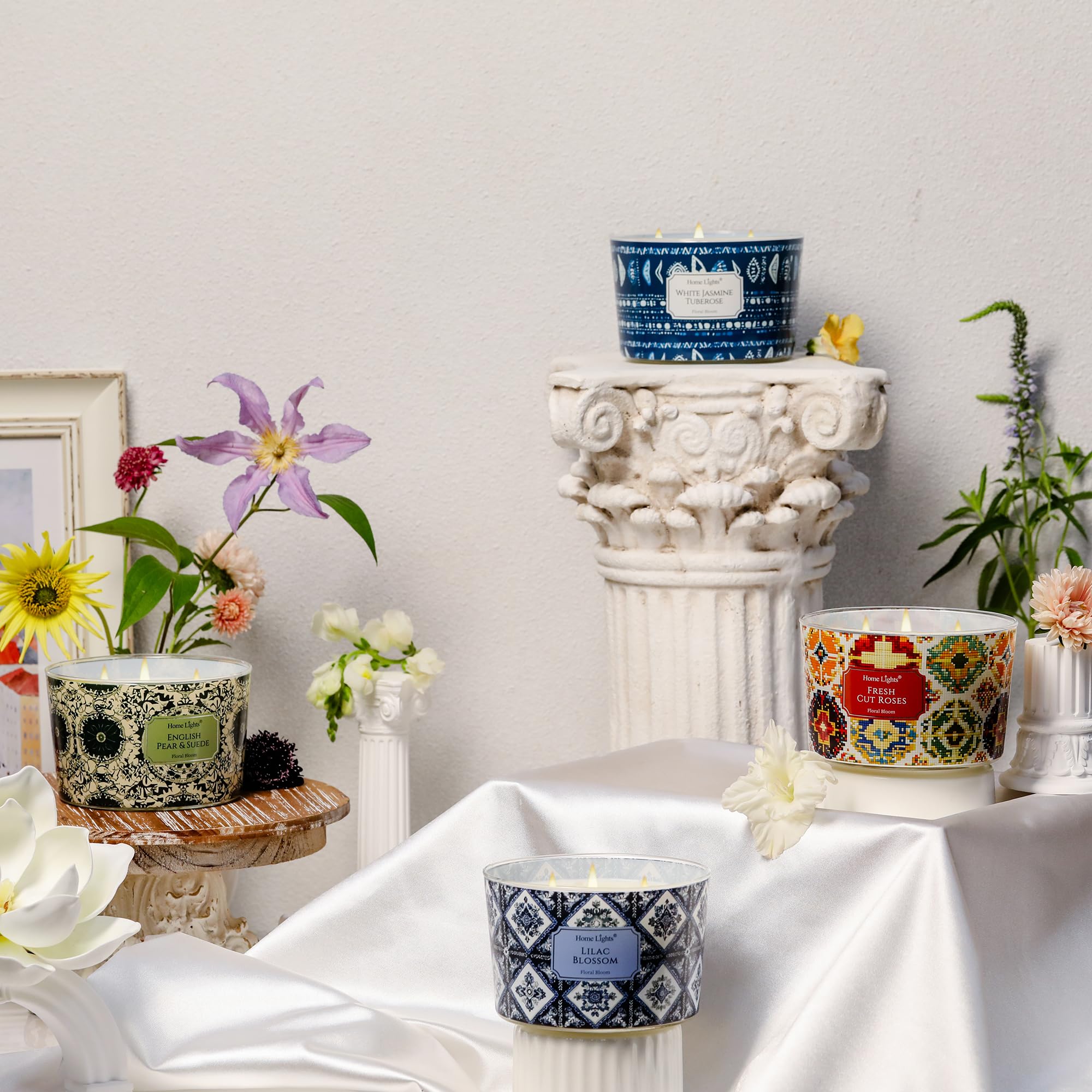 Home Lights 18oz candle adds ambience to living rooms and bath spaces.