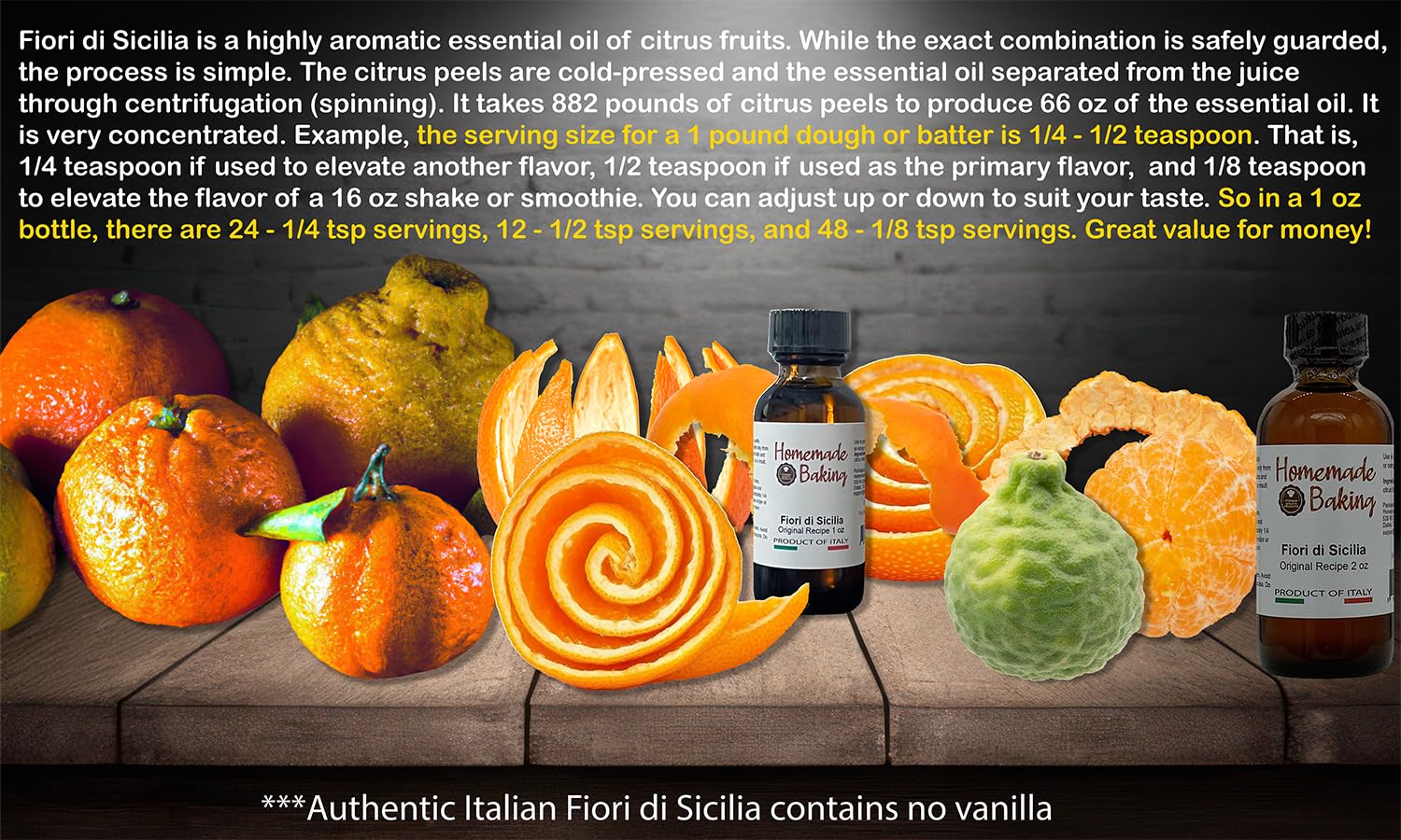 A bottle of Fiori di Sicilia showing concentrated citrus flavor for bread dough