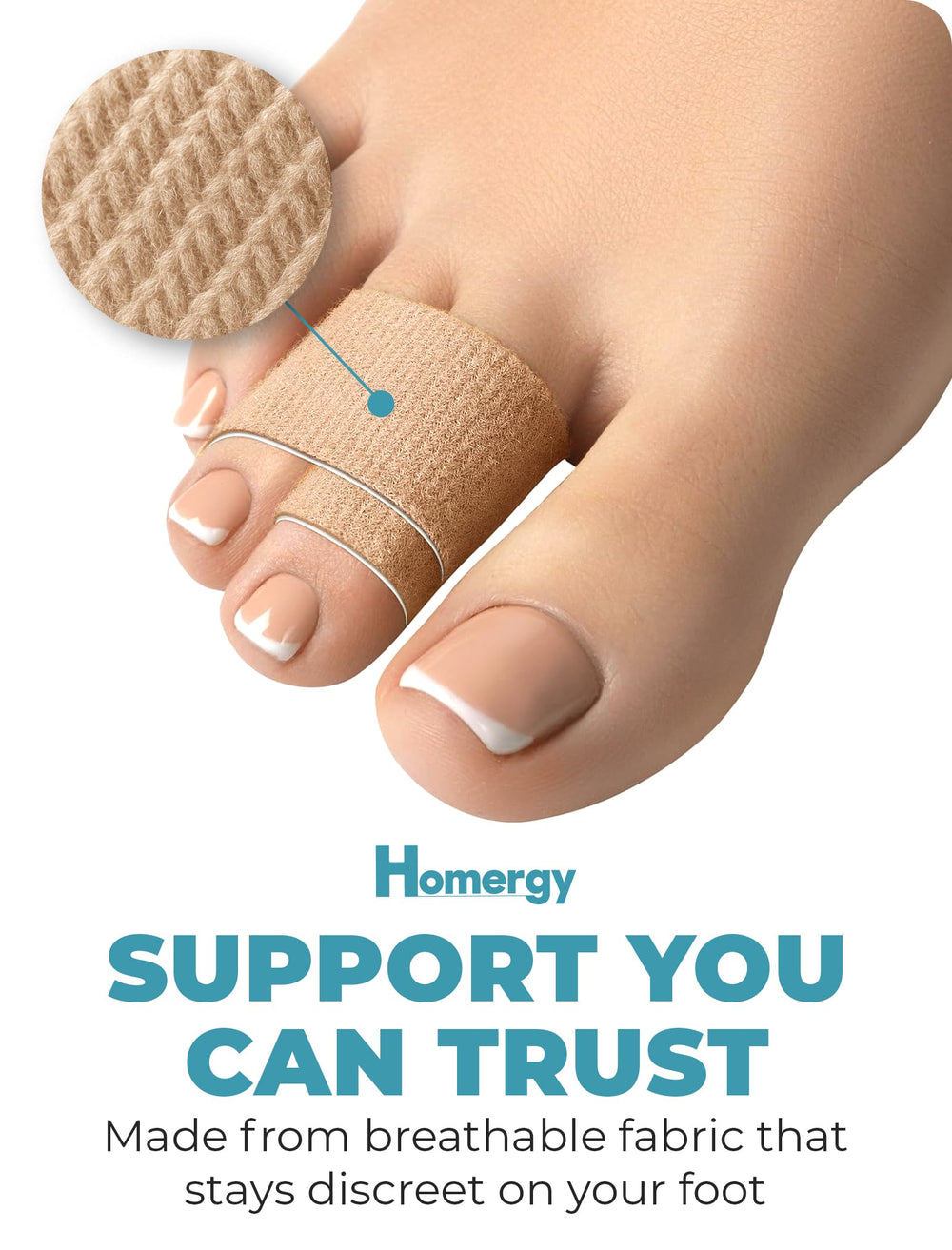 Homergy fabric toe wrap in soft material for daily comfort
