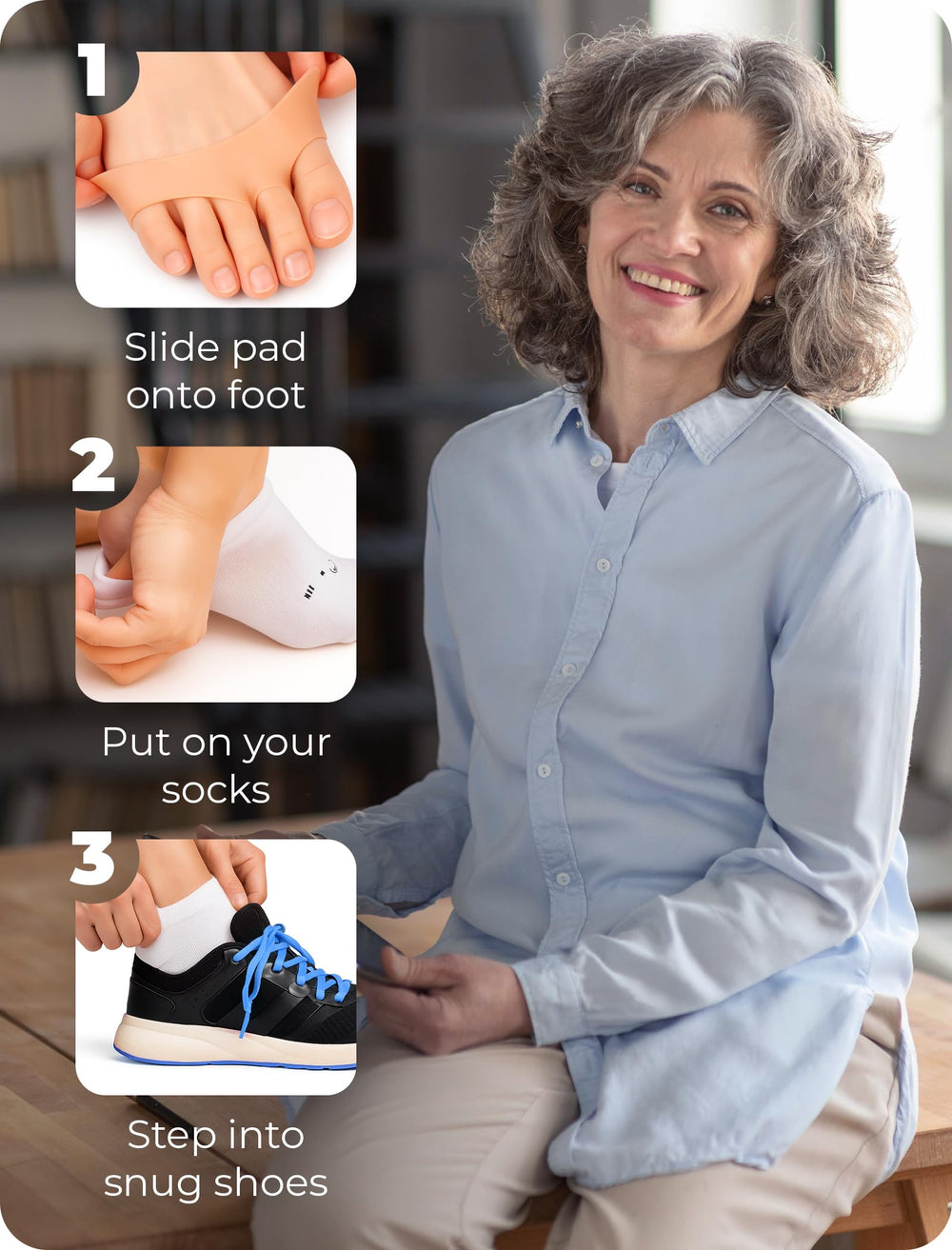 Homergy Metatarsal Foot Pads breathable gel highlight ventilation for cooler feet.