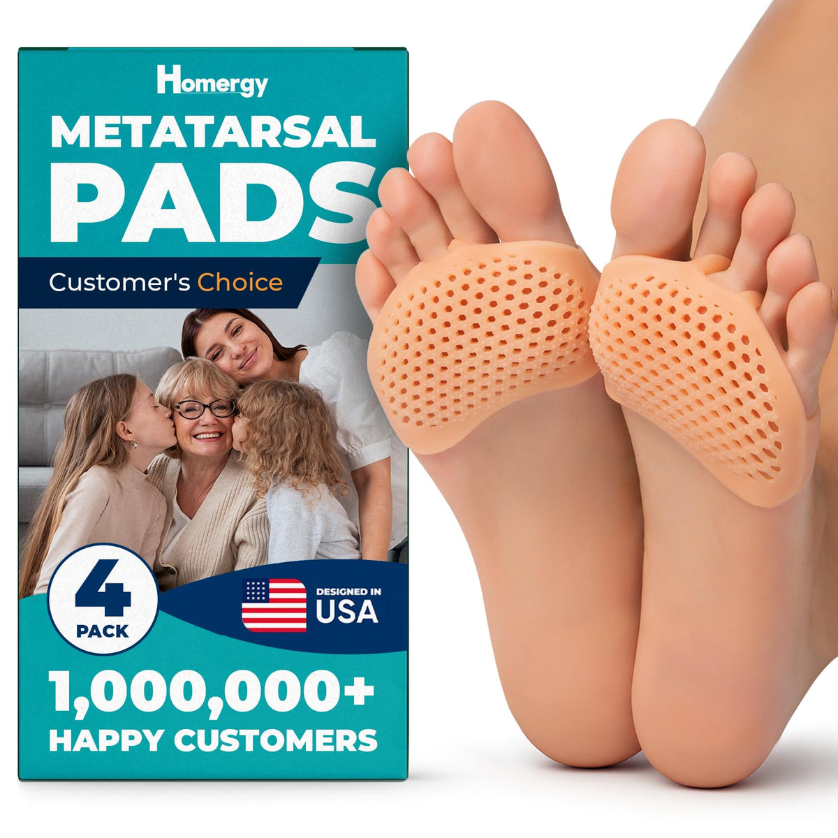 Homergy Metatarsal Foot Pads pack of four offering discreet all-day cushioning.