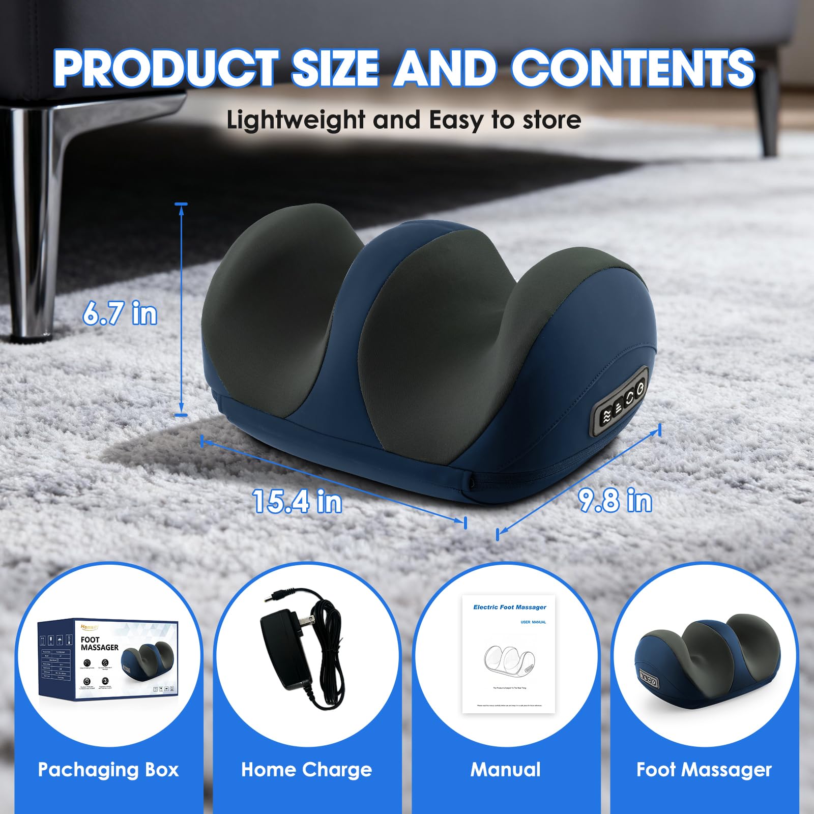 Homesy massager's shiatsu kneading heads provide deep relaxation across feet