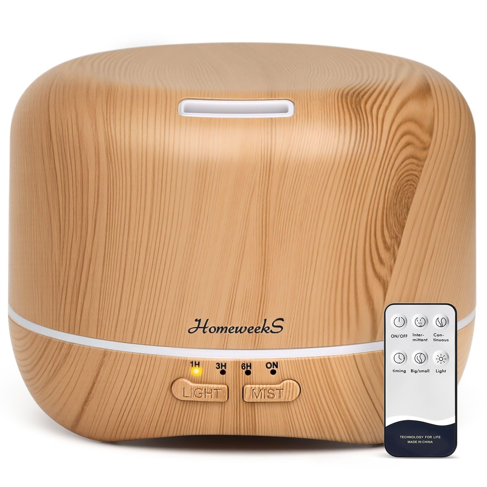 Homeweeks 300ml diffuser with wood grain releasing calming mist.