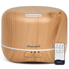 Homeweeks 300ml diffuser with wood grain releasing calming mist.