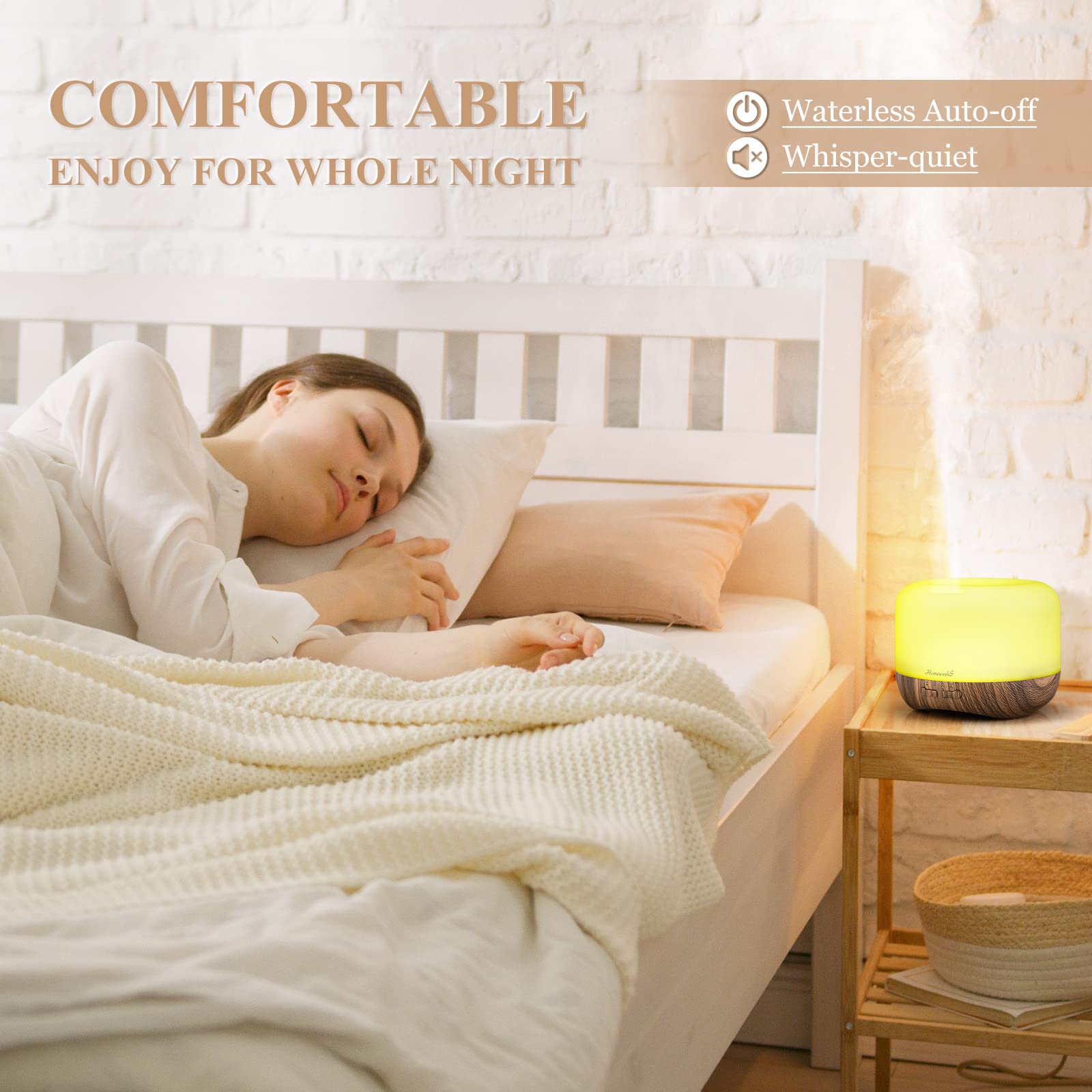 Homeweeks diffuser placed in a bedroom for a quiet, calming atmosphere.