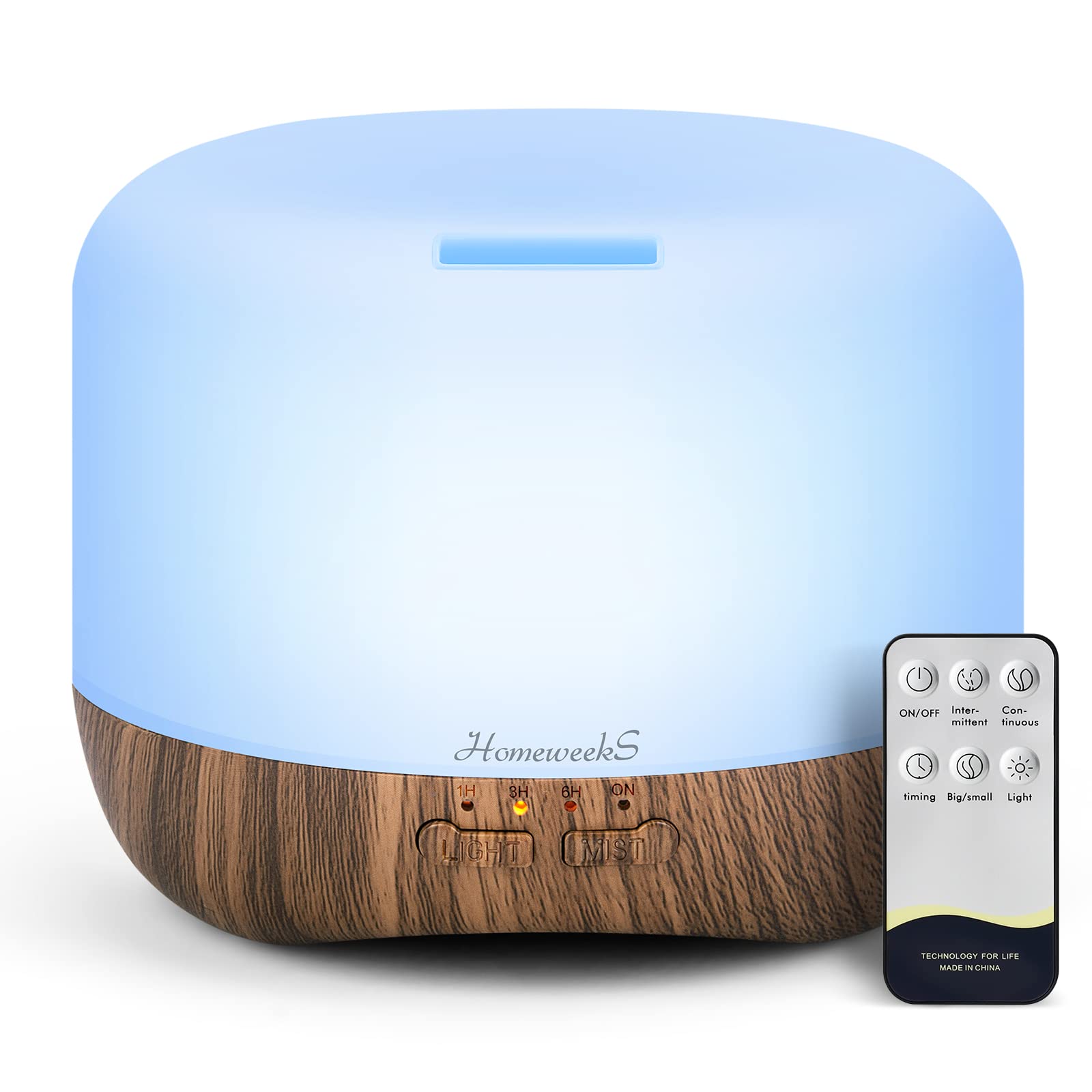 Homeweeks aromatherapy diffuser 500ml brown front view for ambient room scent.