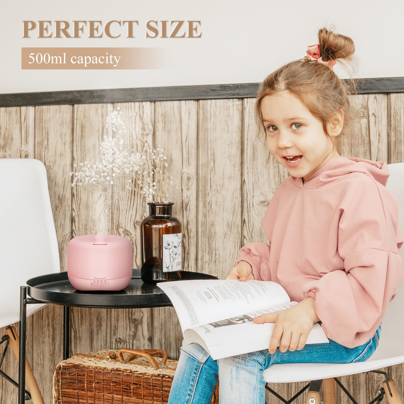 Homeweeks diffuser 500ml pink remote controlled, effortless fragrance and mist adjustments.