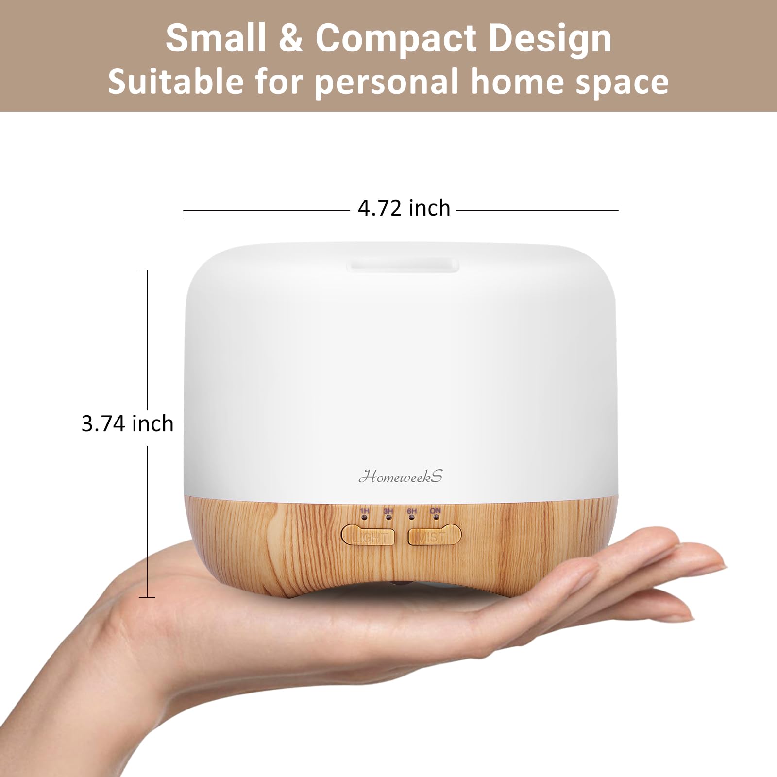 Homeweeks Aromatherapy Diffuser mist-dispense highlights quiet operation for relaxed rooms.