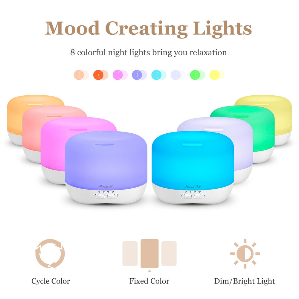 Homeweeks Aromatherapy Diffuser night-light provides soft ambience for bedtime.