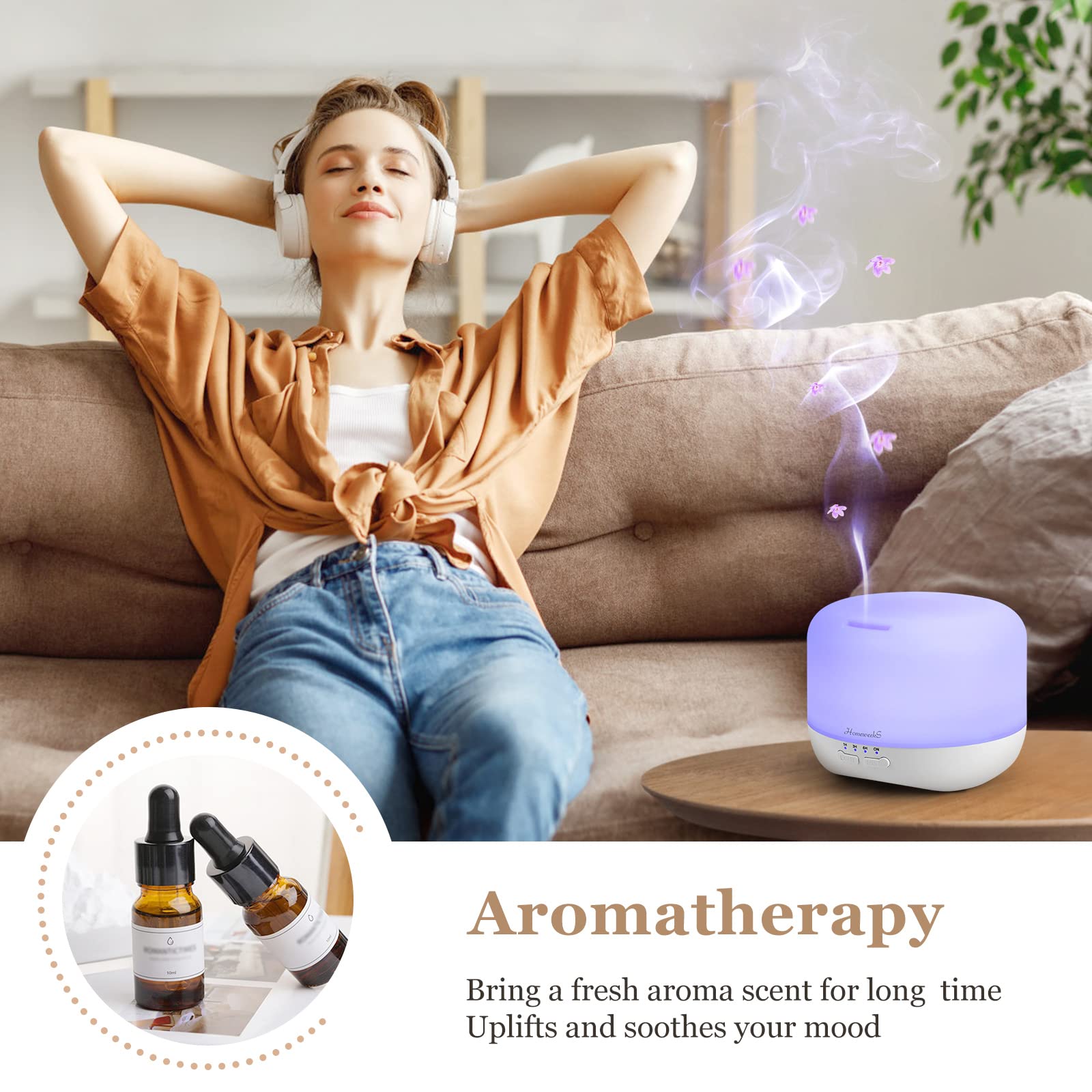 Homeweeks Aromatherapy Diffuser water-tank highlights easy refill and status visibility.