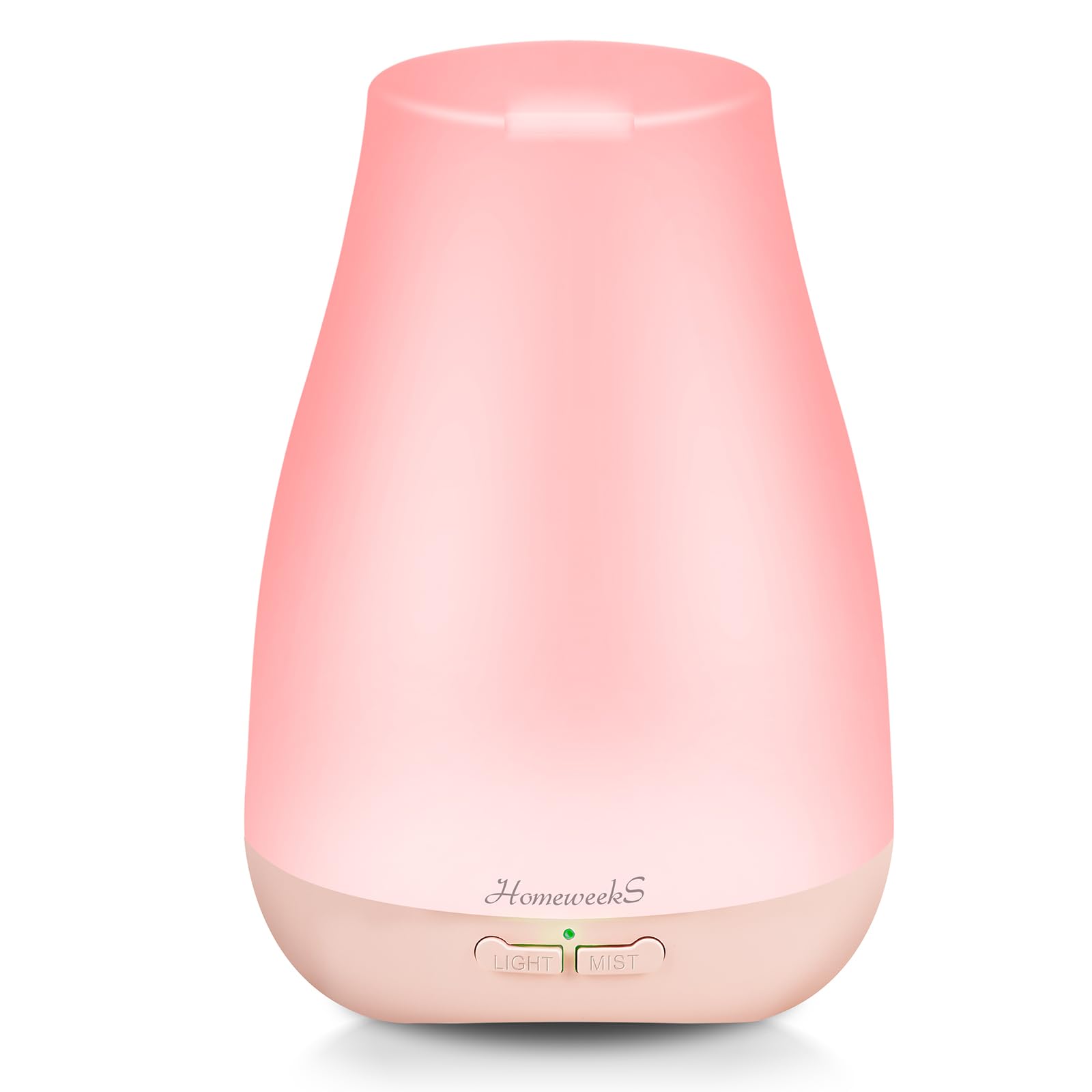 Homeweeks diffuser showing 100ml capacity with colorful LED lights for cozy bedroom ambience
