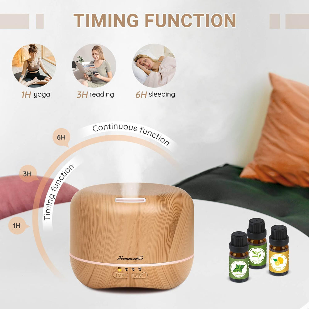 Homeweeks diffuser mist feature running, ideal for aromatherapy spaces.