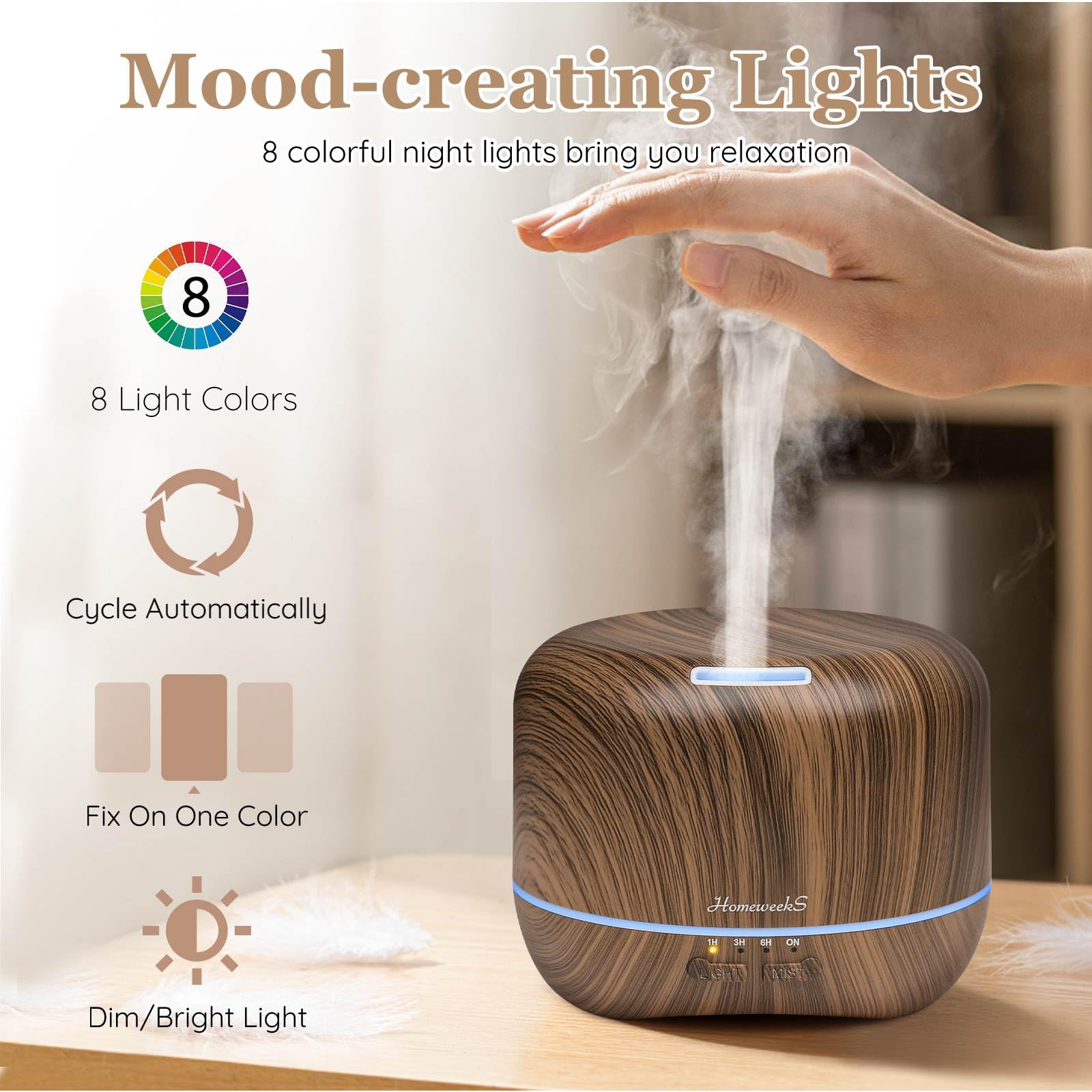 Homeweeks diffuser featuring timer and auto-off safety