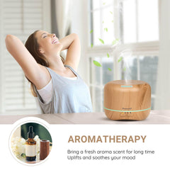 Homeweeks diffuser close-up shows wood grain design for stylish ambience.