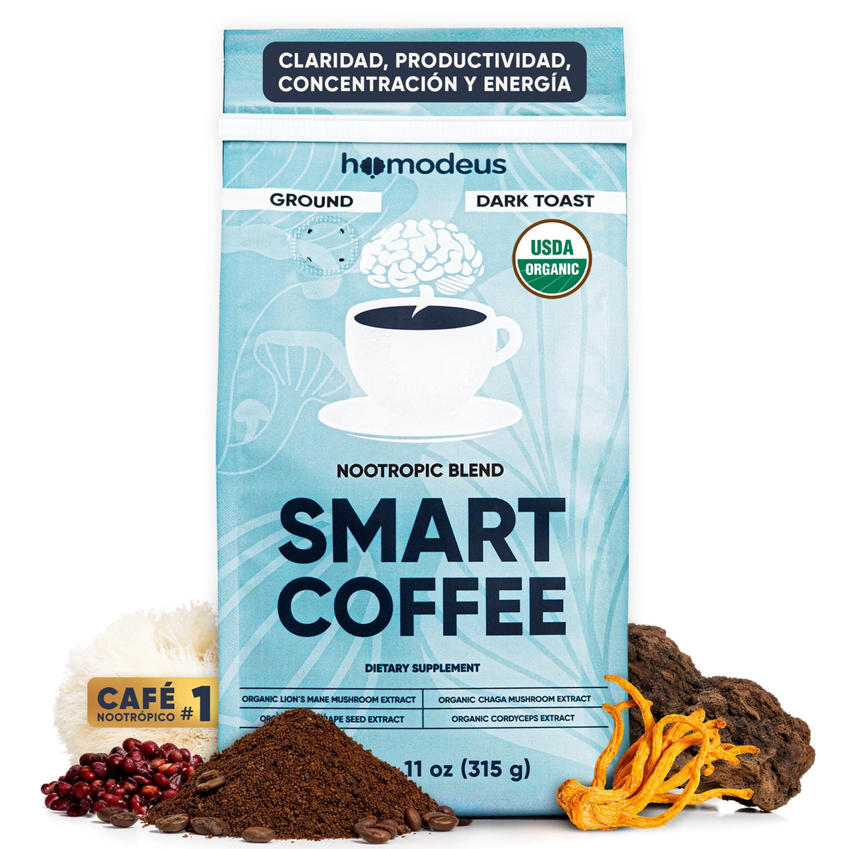 HOMODEUS organic mushroom coffee ground with Lions Mane for focused mornings.