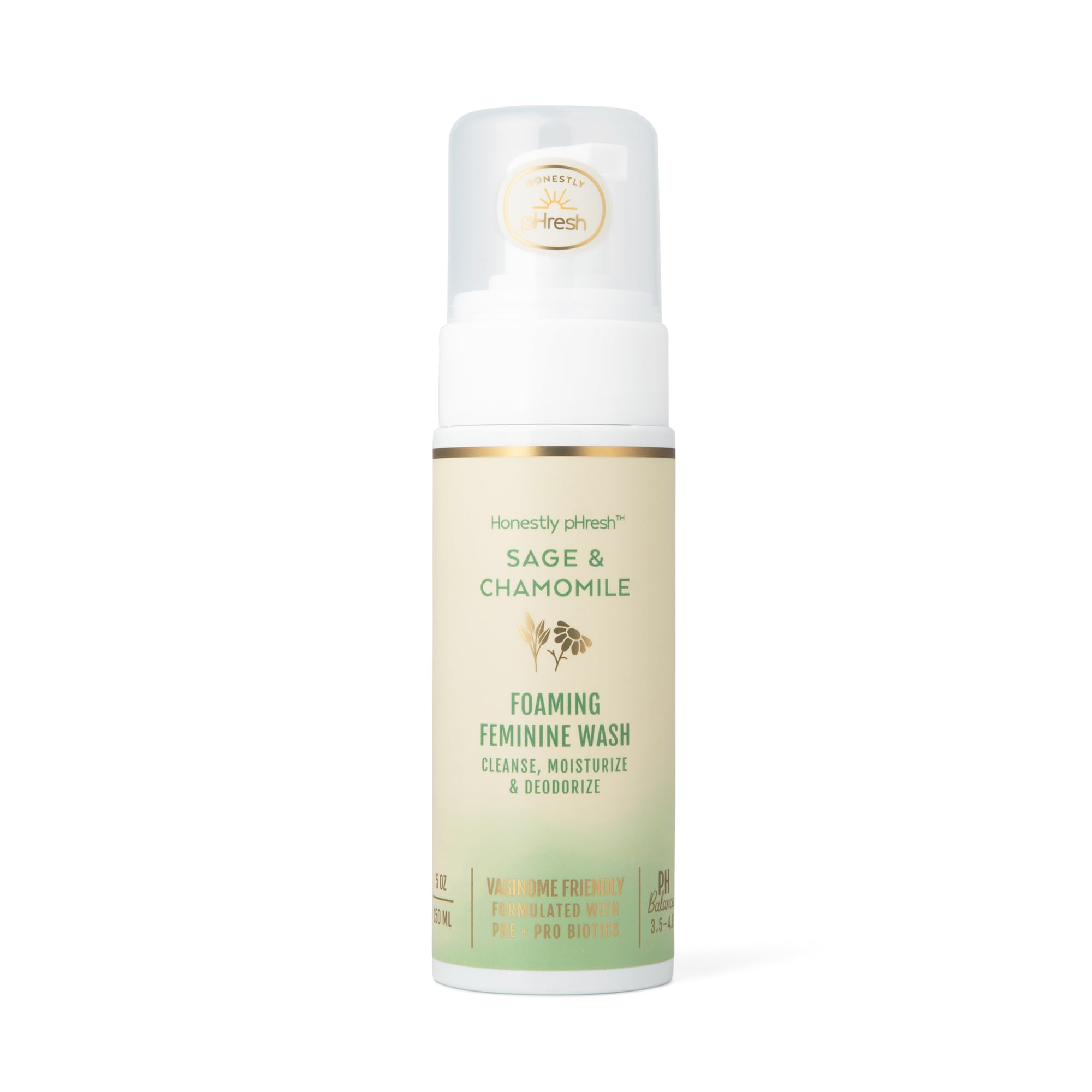 Honestly pHresh foaming wash bottle close-up showing gentle formula for sensitive skin
