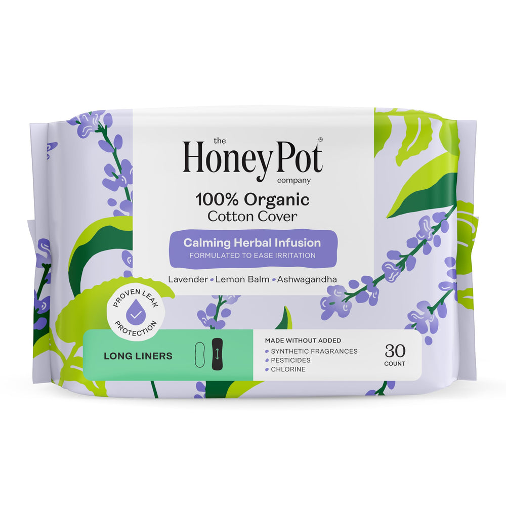 The Honey Pot Calm Liners pack front for daily protection and convenience.