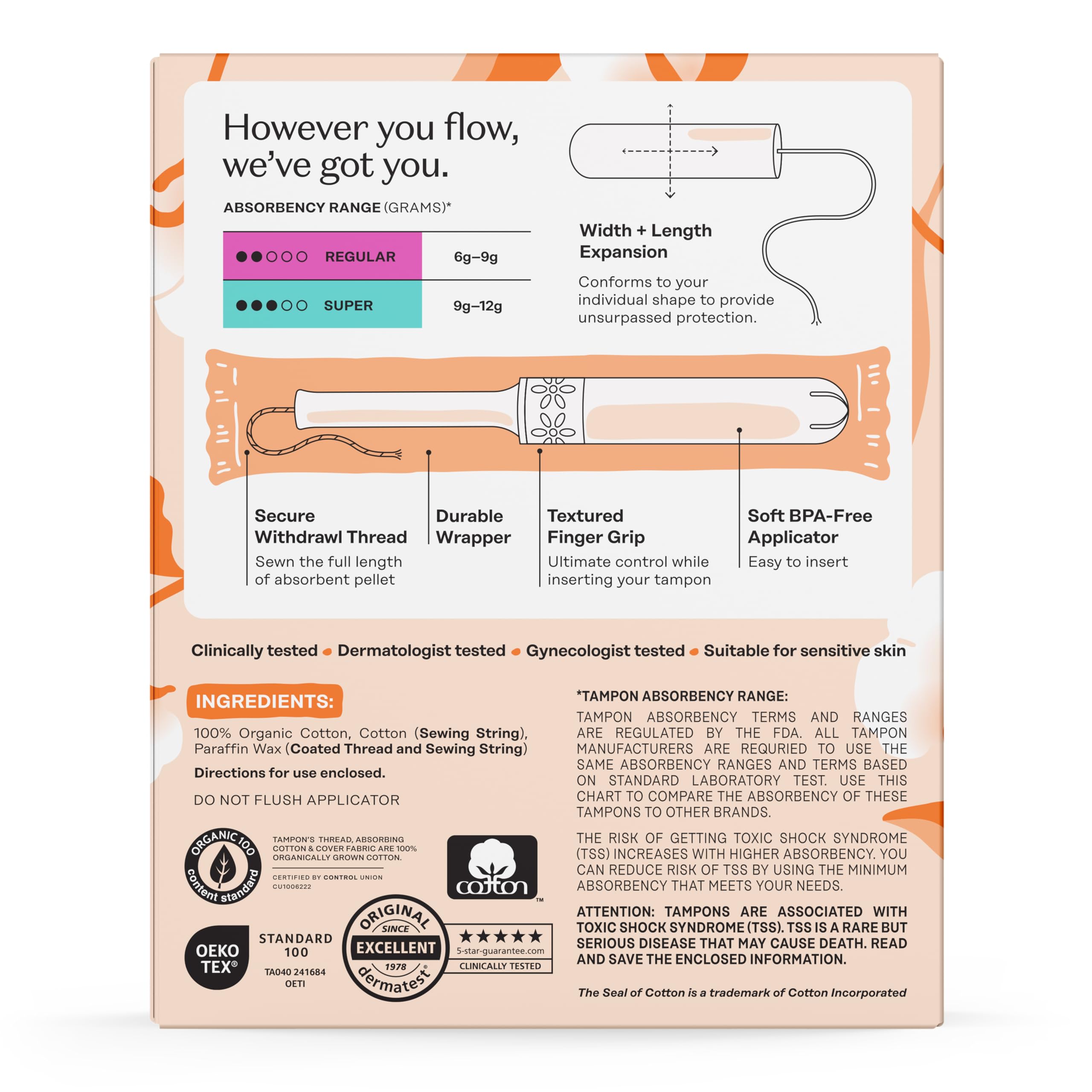 Tampon design from The Honey Pot Co conforms to the body for leak protection.