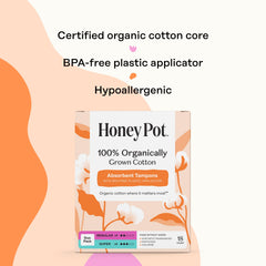 Unscented tampons from The Honey Pot Co packaging for discreet use.