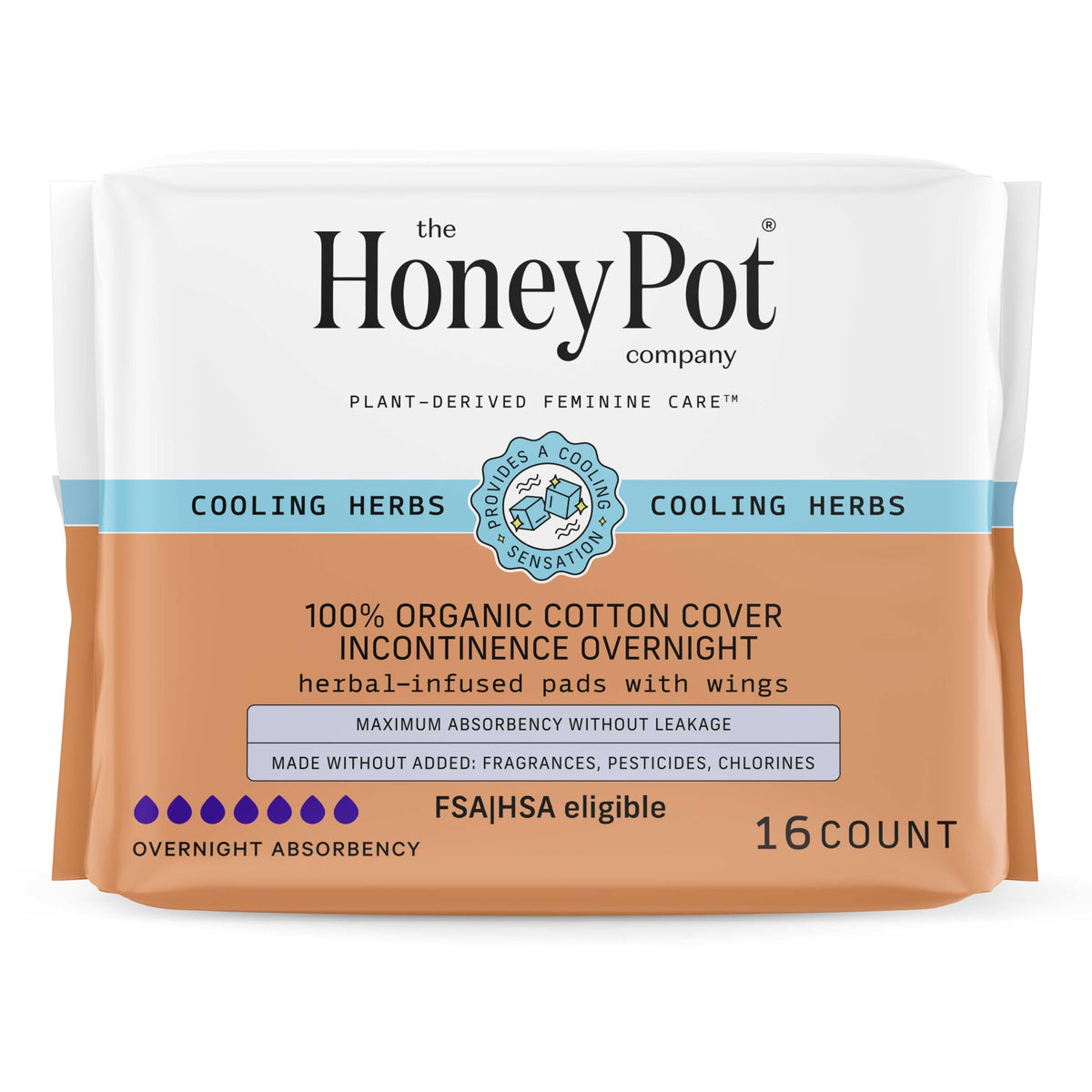 The Honey Pot Company herbal pads with wings provide secure night protection and comfort.