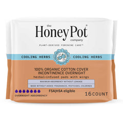 The Honey Pot Company herbal pads with wings provide secure night protection and comfort.