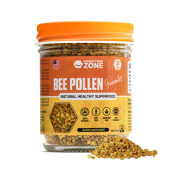 HONEYBEEZONE raw bee pollen granules in a jar provide a natural energy boost.