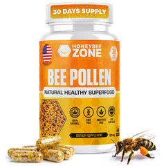 HONEYBEEZONE raw bee pollen granules in jar for natural energy support