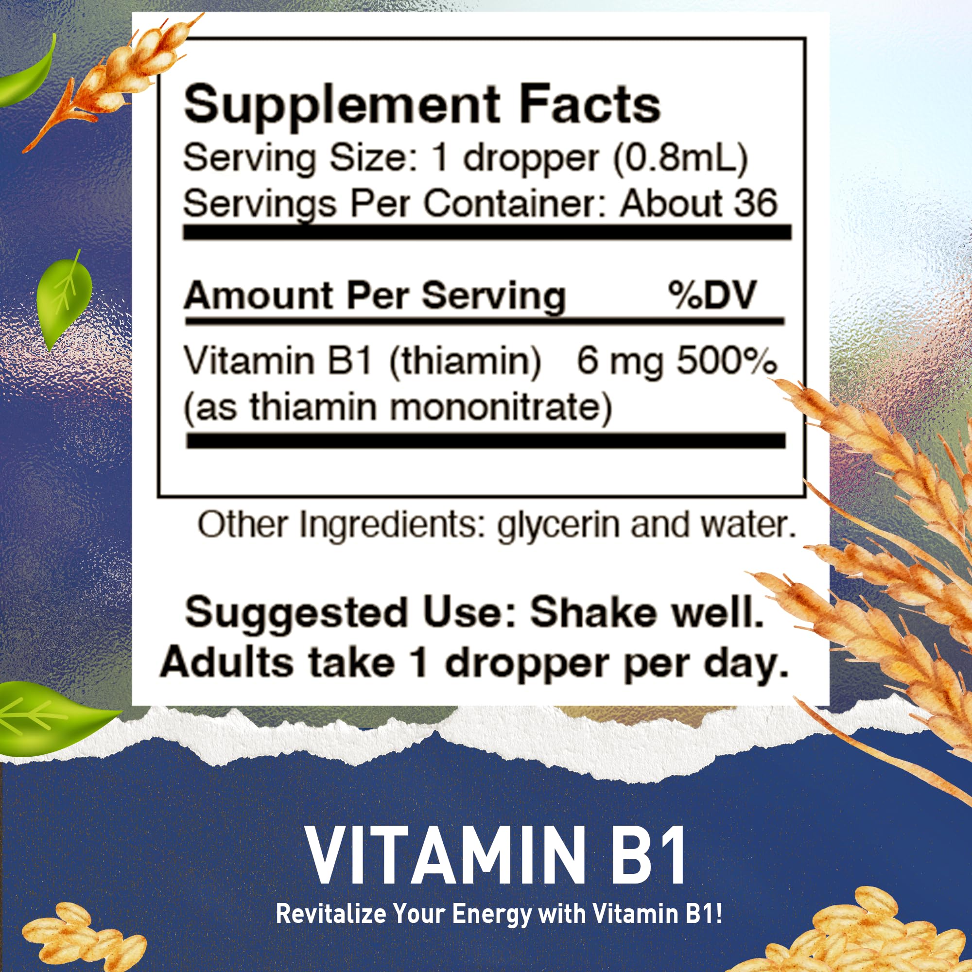 HoneyCombs Vitamin B1 drops dispensed into a glass for convenient morning use.