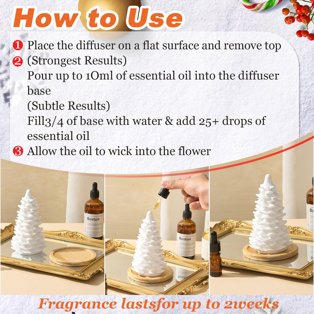 Honeydak diffuser on wooden tray adds elegant holiday decor and calm scent.