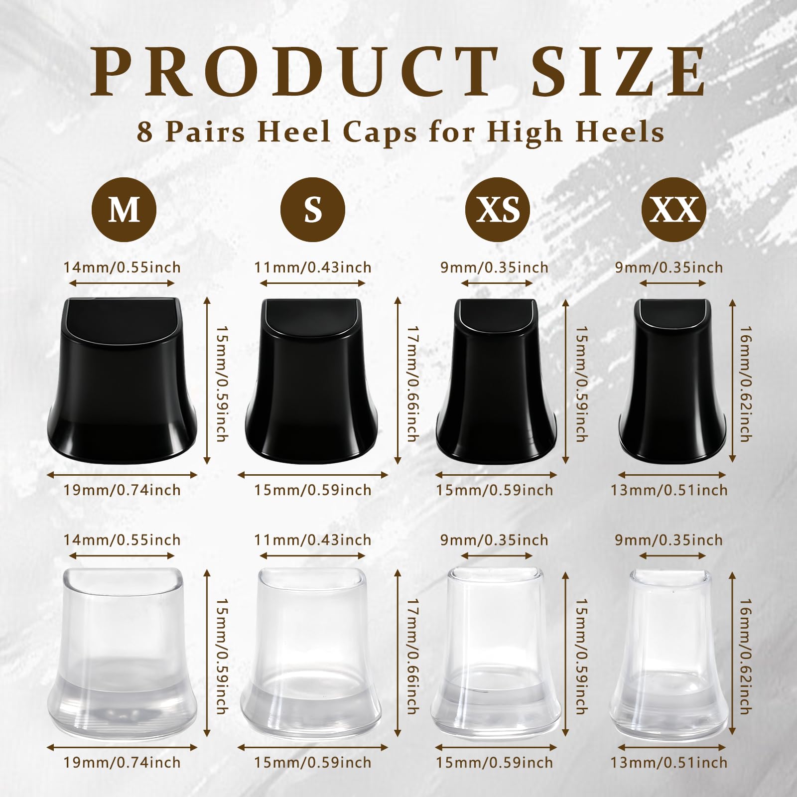 Hongliang transparent heel caps provide discreet protection for elegant shoes.