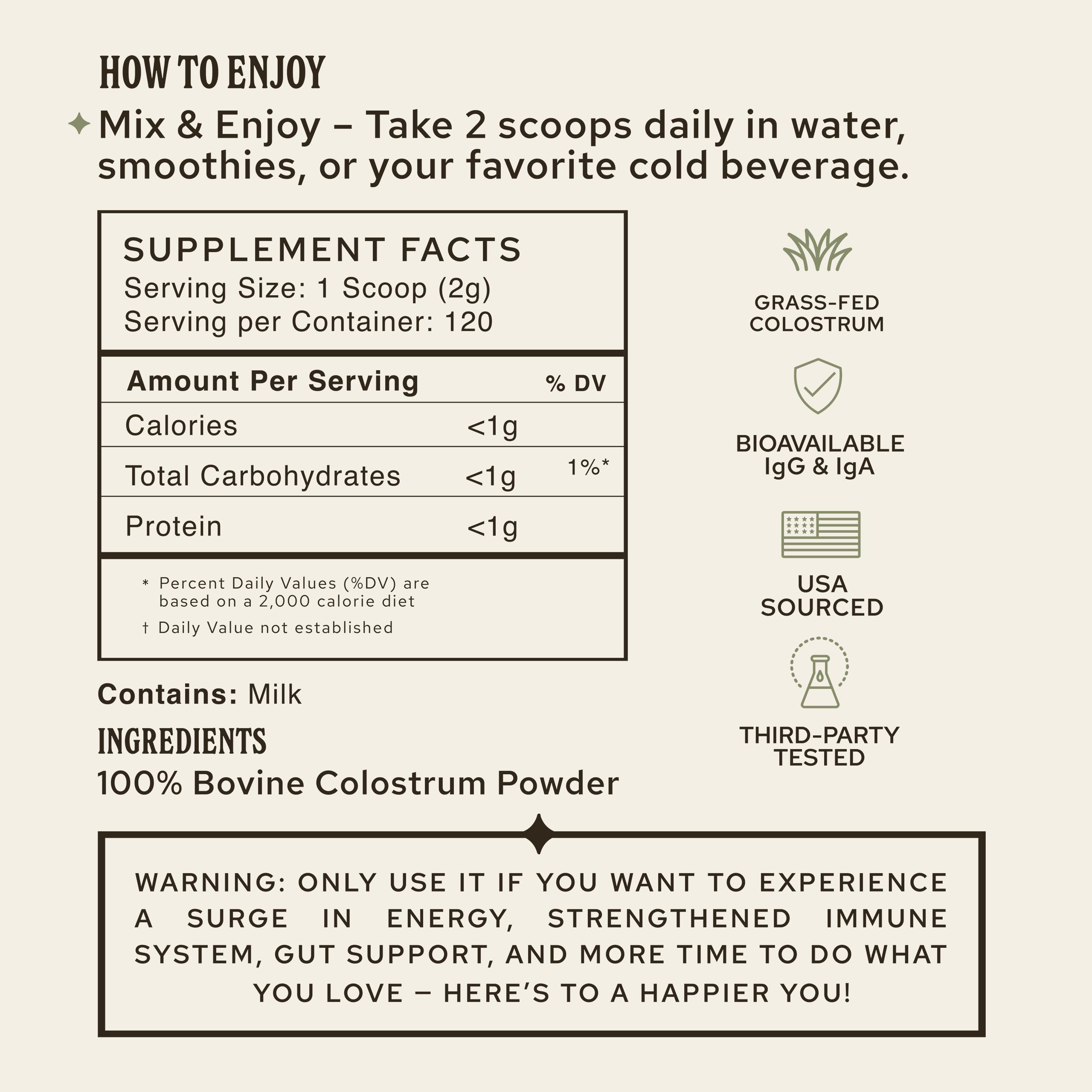 HONOR Supplements Colostrum Powder unflavored clean protein