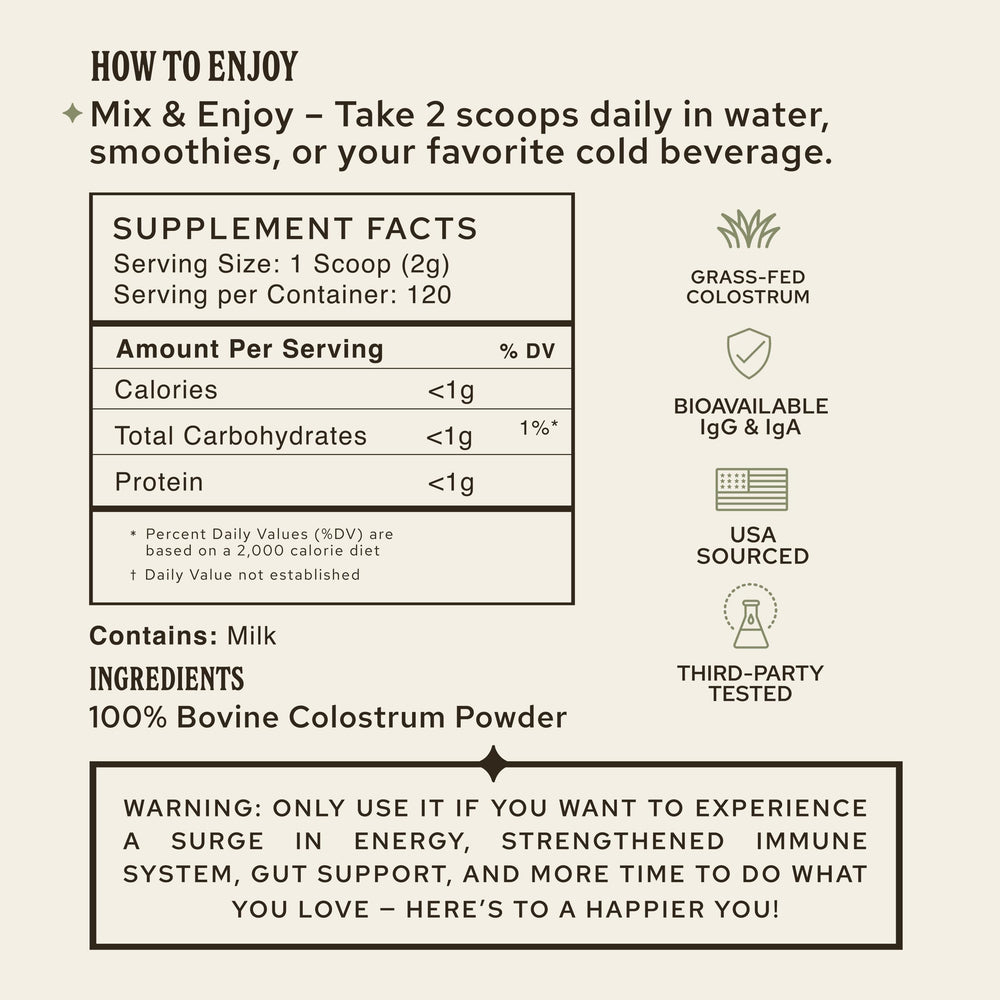 HONOR Supplements Colostrum Powder unflavored clean protein