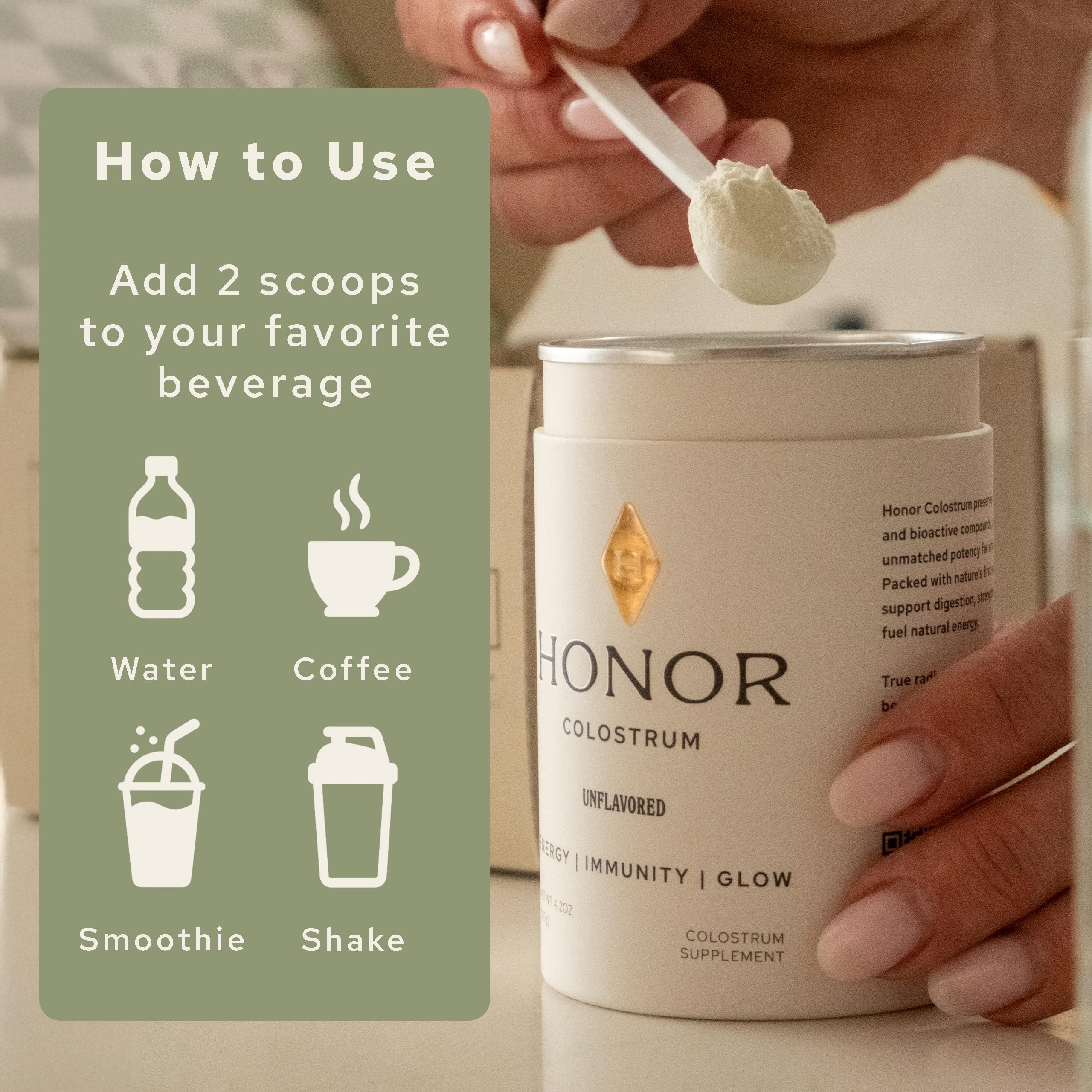 HONOR Supplements Colostrum Powder unflavored versatile supplement